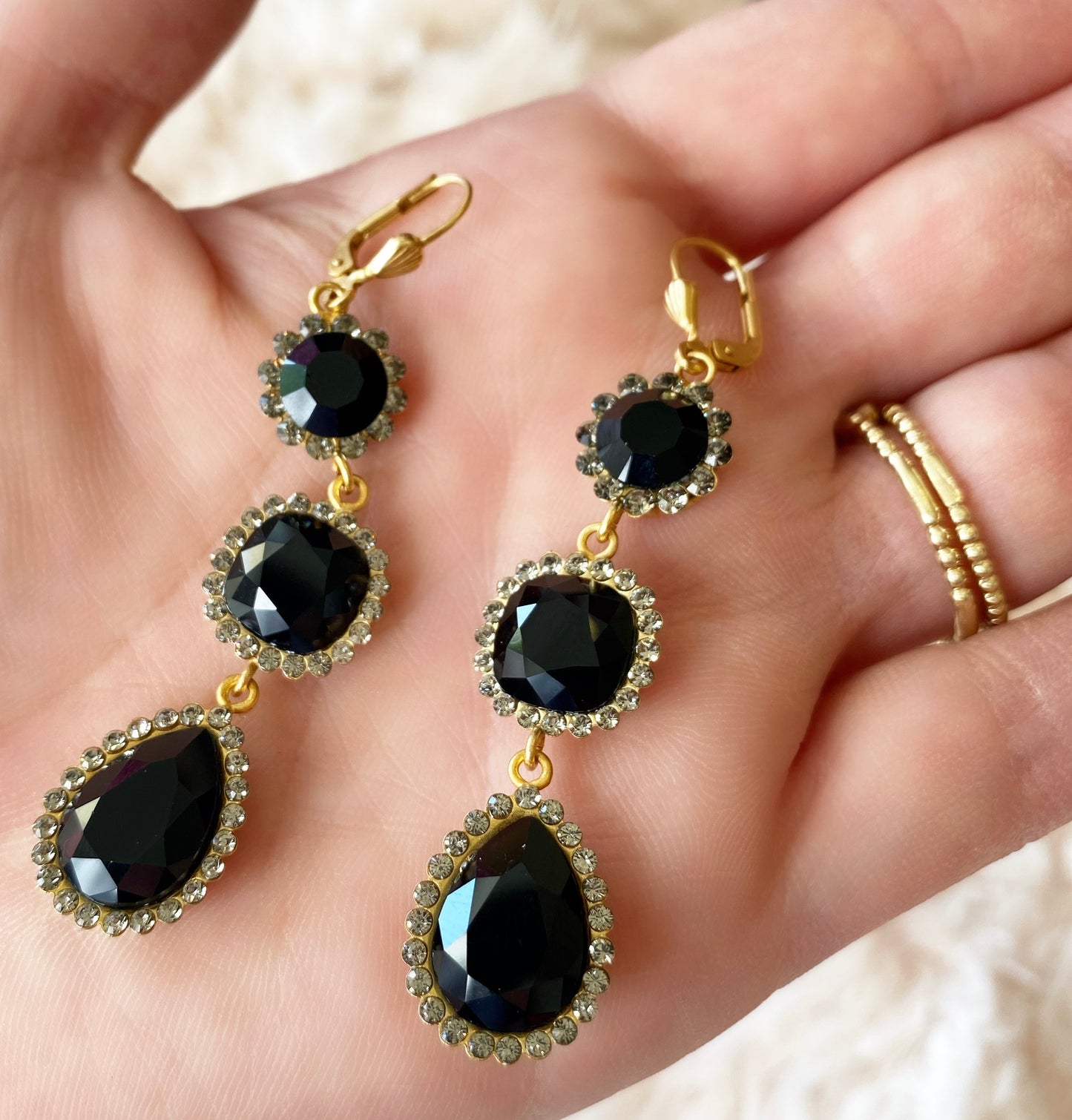 Triple Black Stone Earring