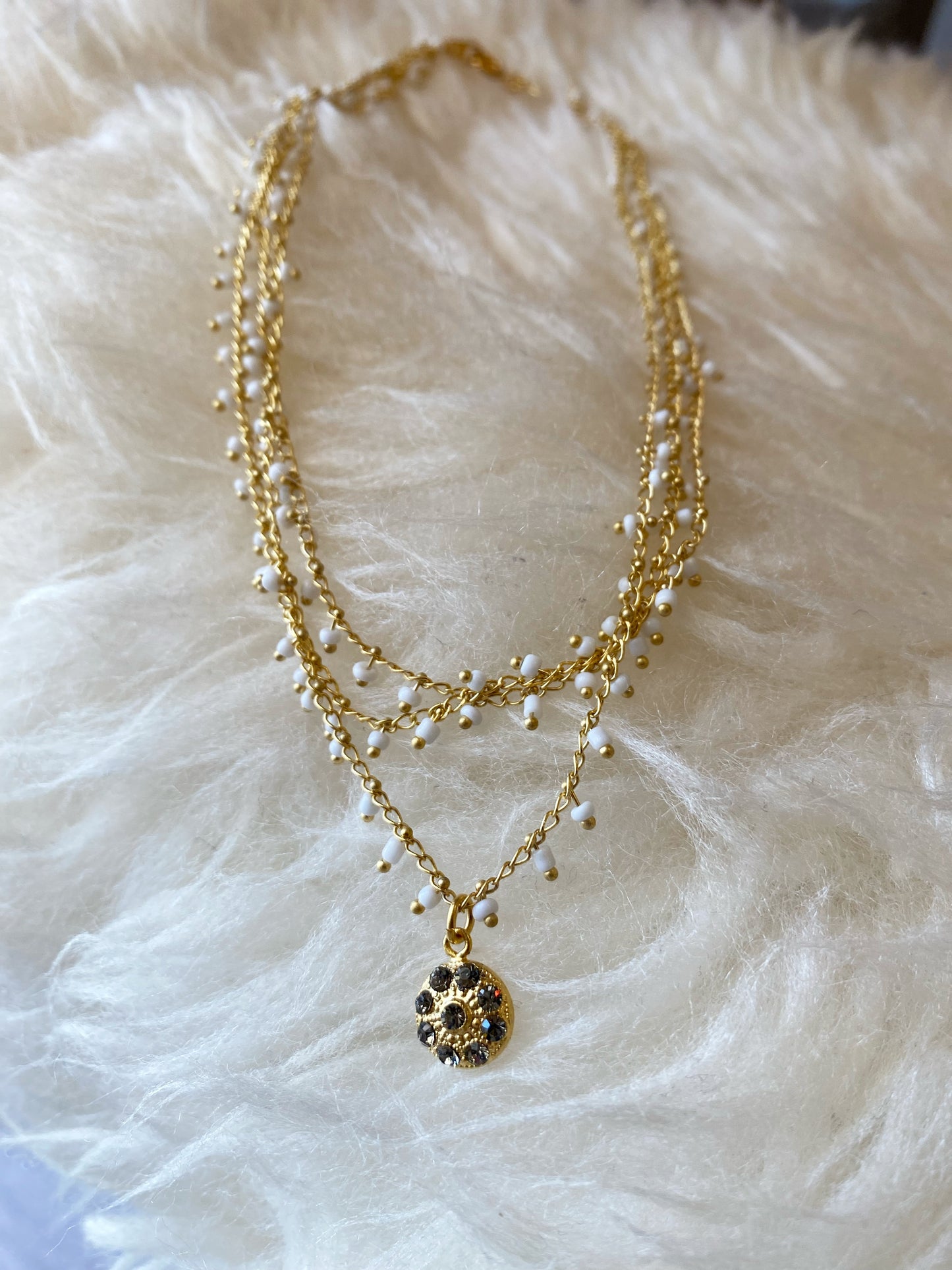 0801G Triple Bead Strand Necklace