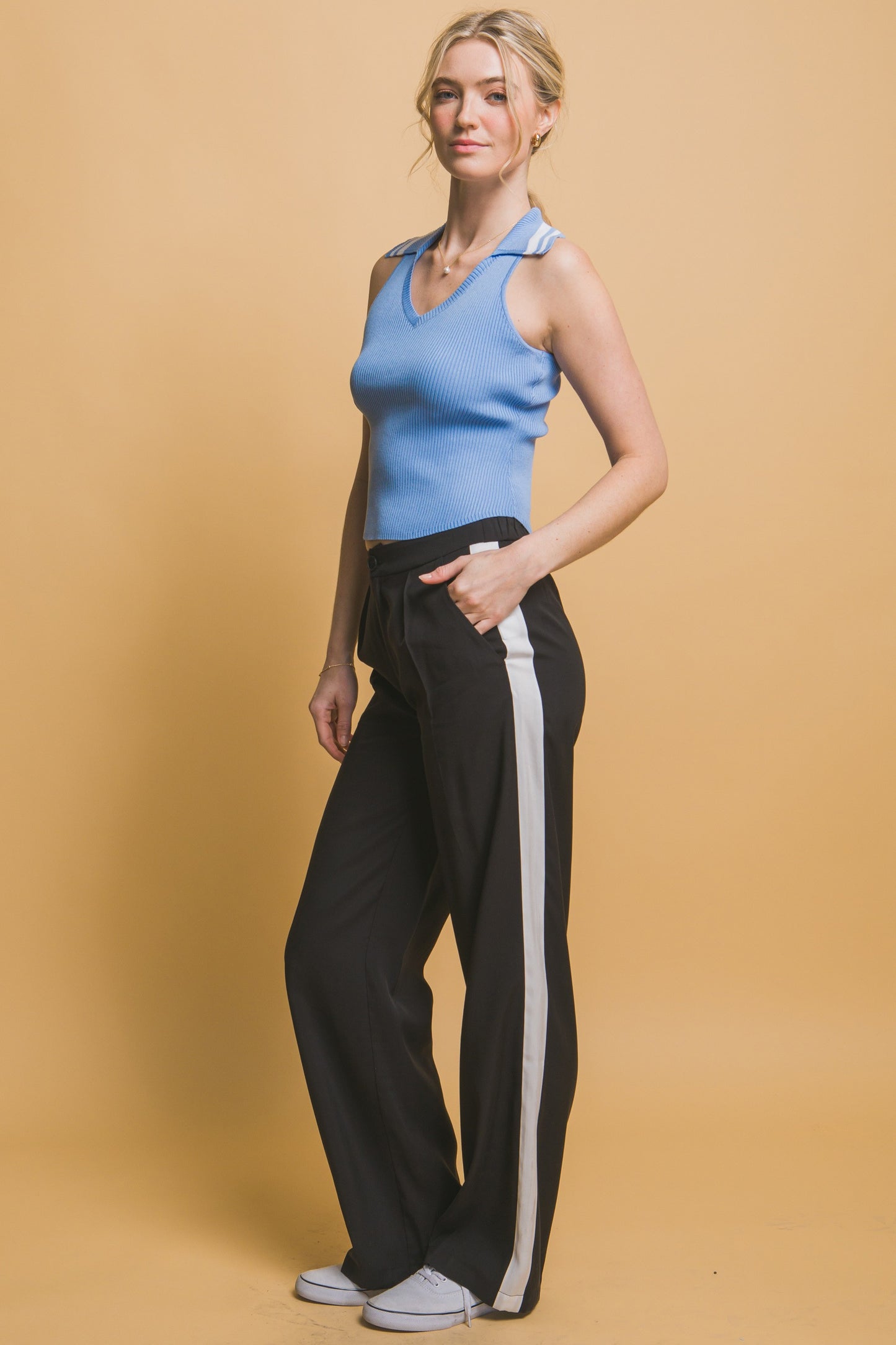 Pleated Stripe Trouser