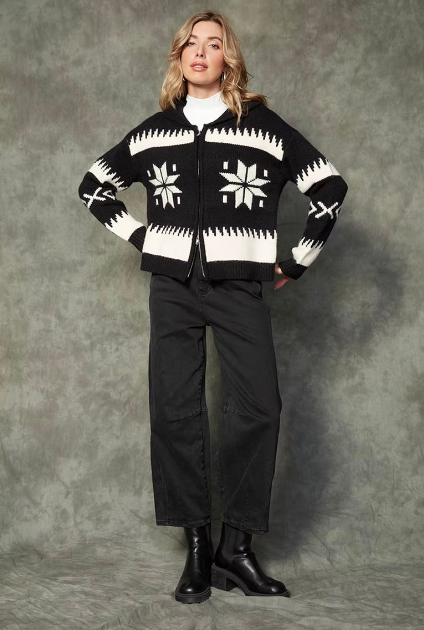 Audovera Knit Zip Sweater - Polkadots & Moonbeams LARD InternationalBLACK/WHITEXSAudovera Knit Zip Sweater