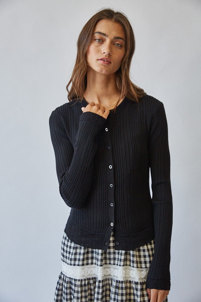Lace Hem Rib Cardigan