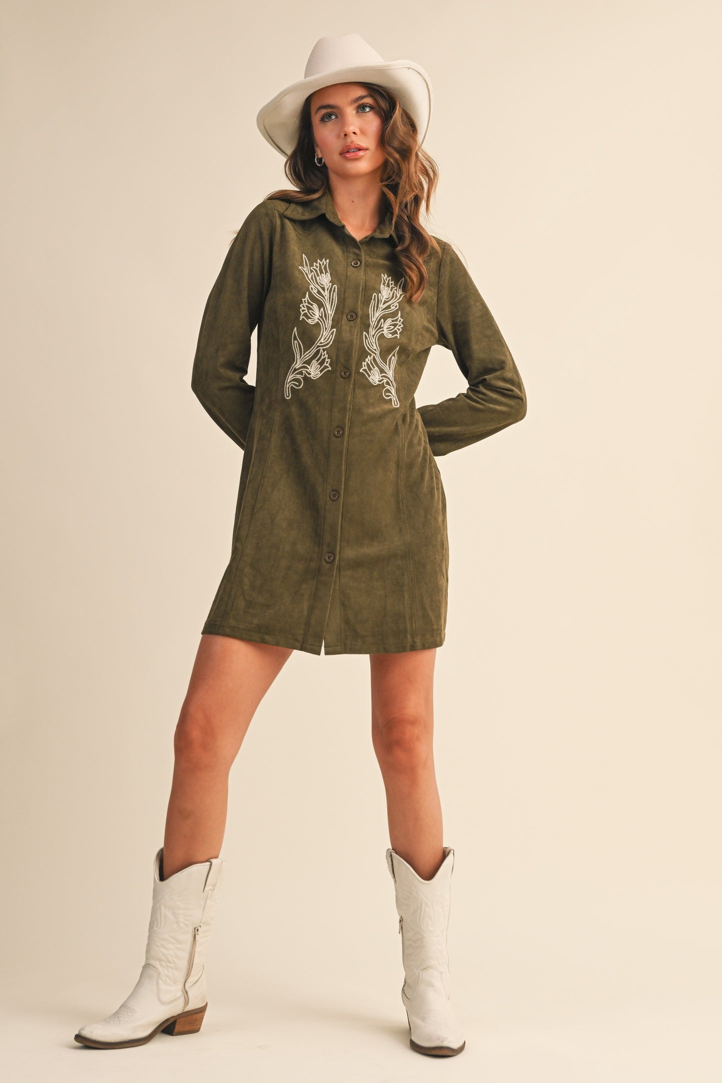 Embroidered Western Faux Suede Dress