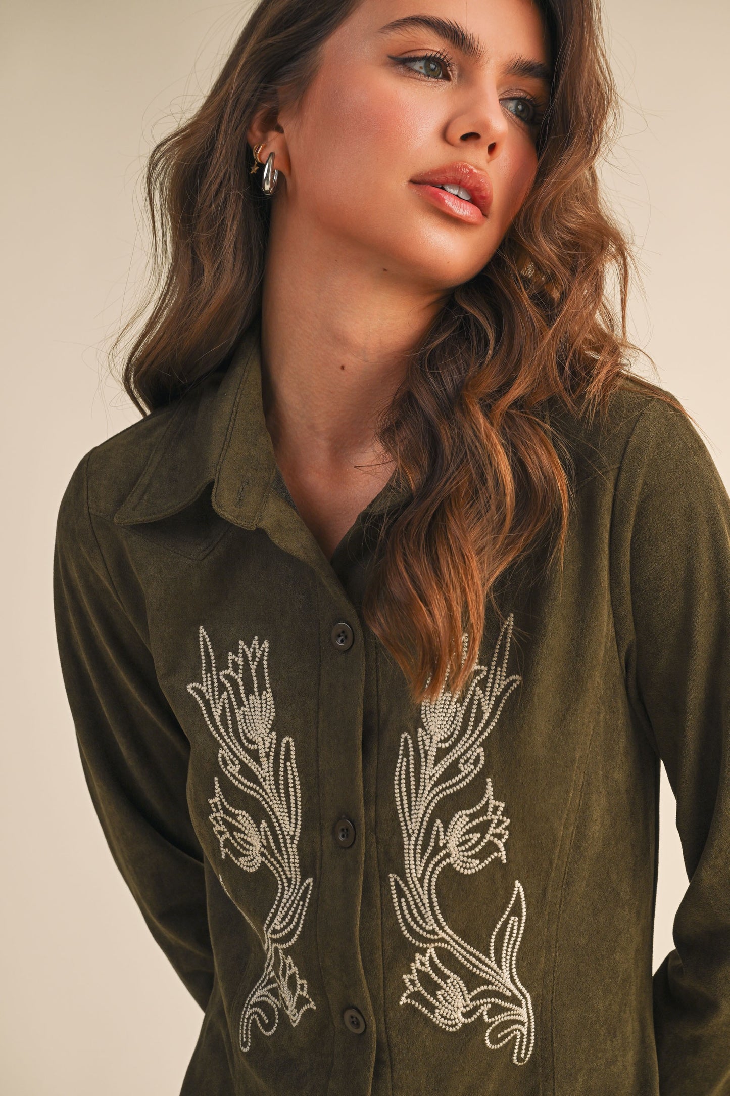 Embroidered Western Faux Suede Dress