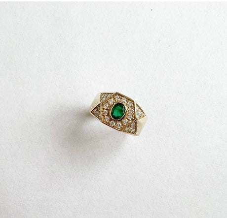 Emerald and Diamond Hexagon Ring - Polkadots & Moonbeams LACaitlin Nicole Jewelry6.5Emerald and Diamond Hexagon Ring