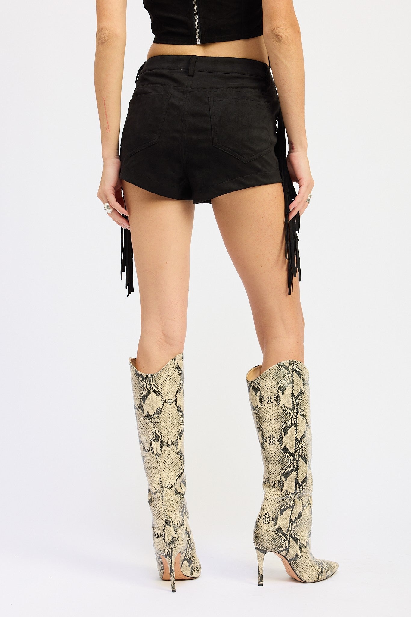 Faux Suede Fringe Shorts - Polkadots & Moonbeams LAPolkadots & MoonbeamsBLACKSFaux Suede Fringe Shorts