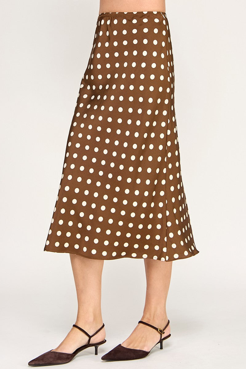 Brown Polkadots Midi Skirt