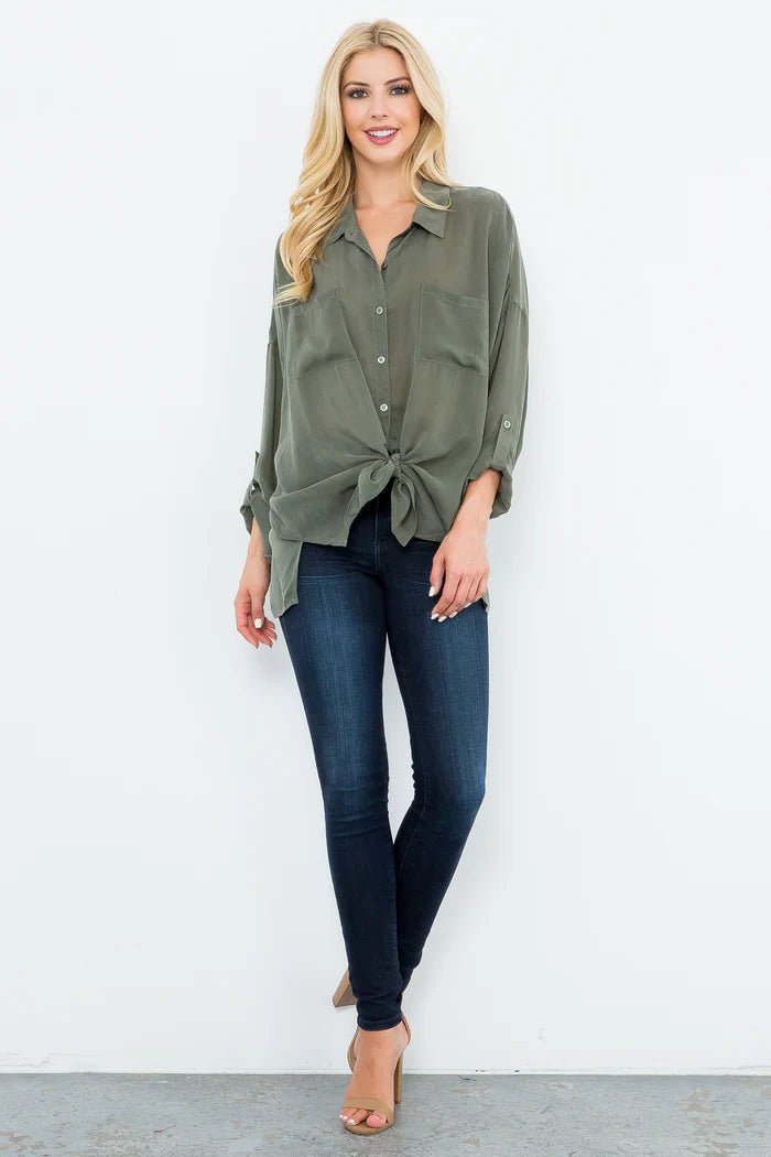 Sheer Cargo Pocket Blouse - Polkadots & Moonbeams LAMaven WestWhiteXSSheer Cargo Pocket Blouse