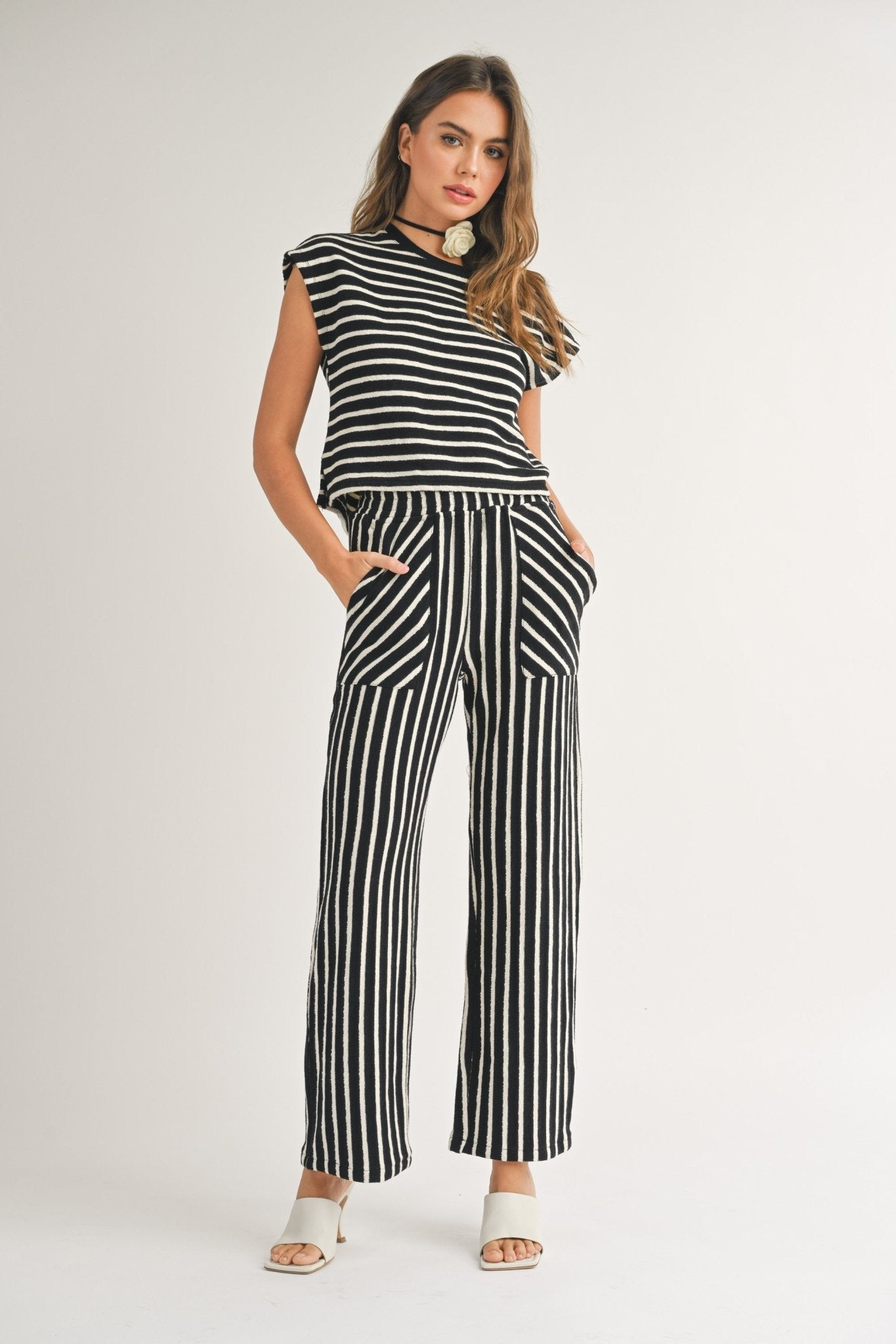 Terry Cropped Stripe Pants - Polkadots & Moonbeams LAPolkadots & MoonbeamsBLACK/WHITESTerry Cropped Stripe Pants