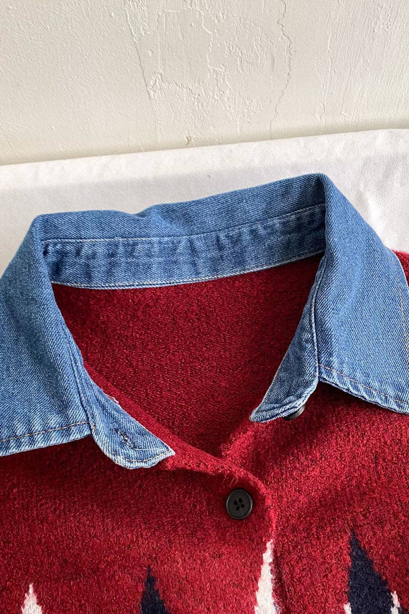 Argyle Knit Denim Cardigan