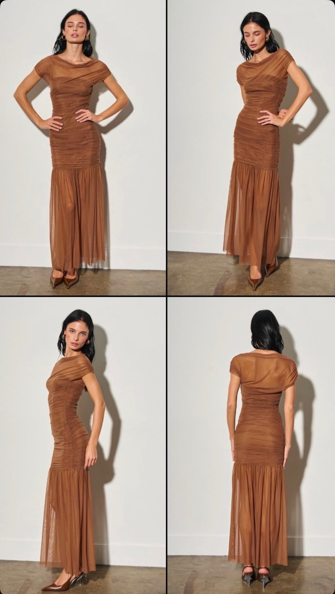 Mesh Sheer Draped Maxi