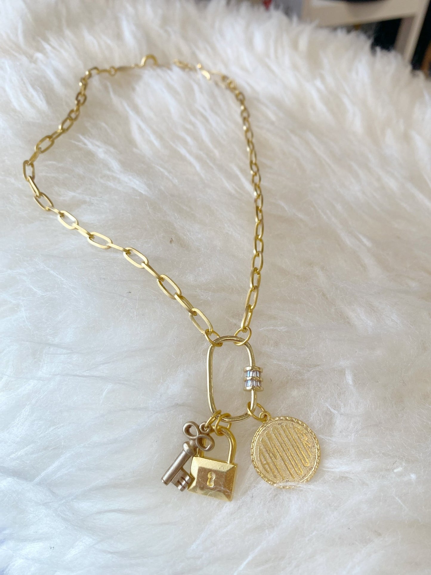 0813G Charms on Lock Necklace - Polkadots & Moonbeams LALa Vie Parisienne0813G Charms on Lock Necklace