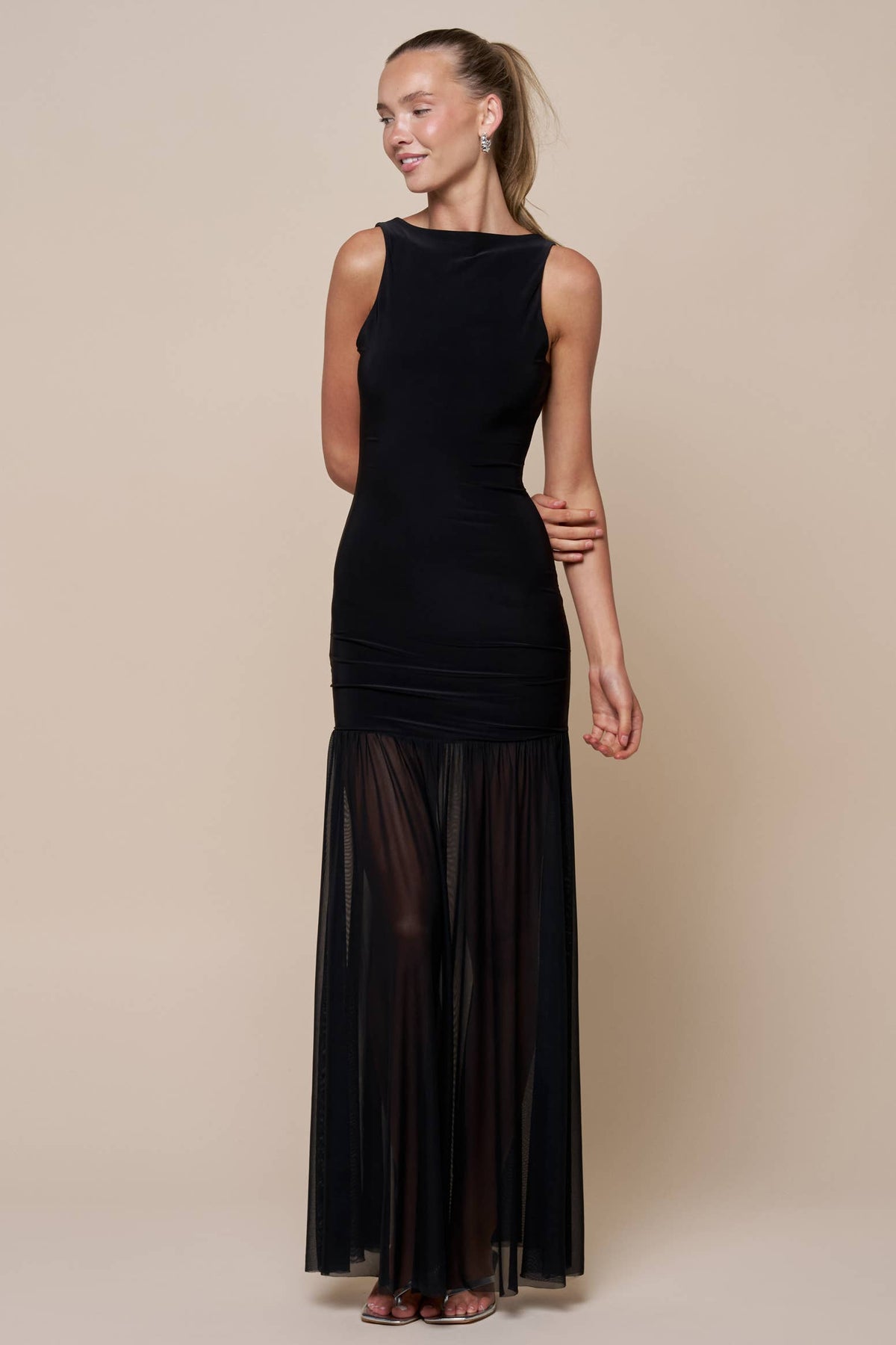 Mesh Contrast Sheer Maxi