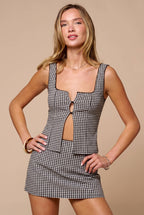 Gingham Plaid Front Button Down Top