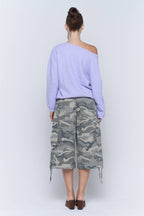 Washed Camo Wide Leg Cargo Culotte Pants