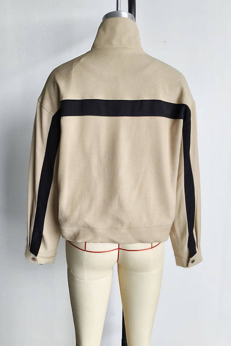 Colorblock Stand Collar Zip-Up Jacket