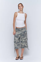 Washed Camo Wide Leg Cargo Culotte Pants