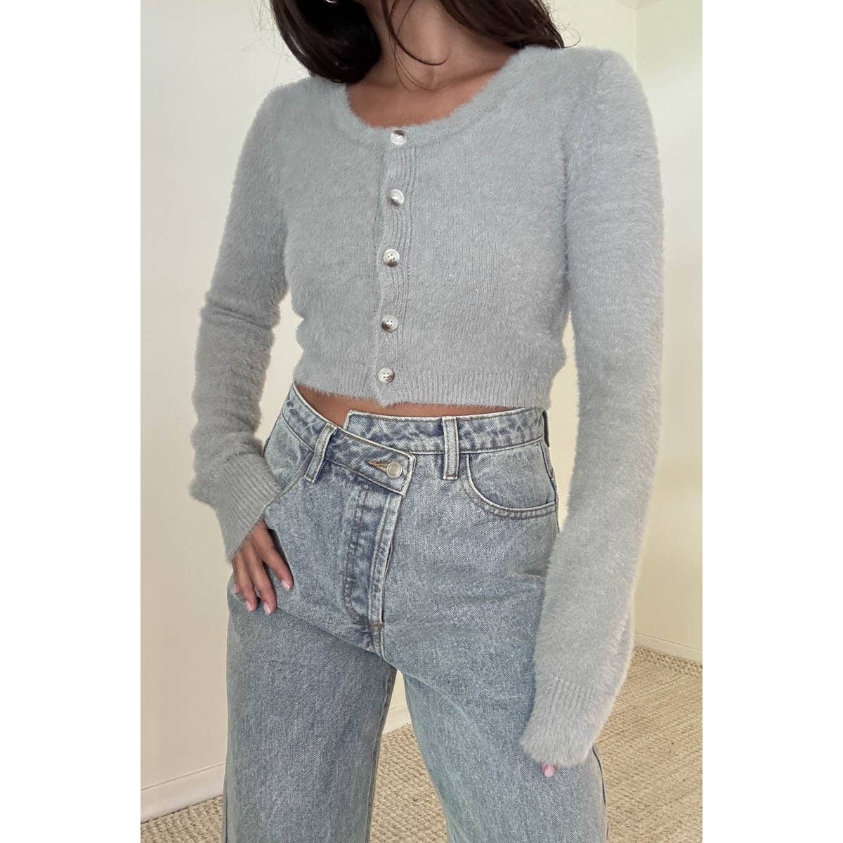 Knit Scoop Neck Button Down Cardigan