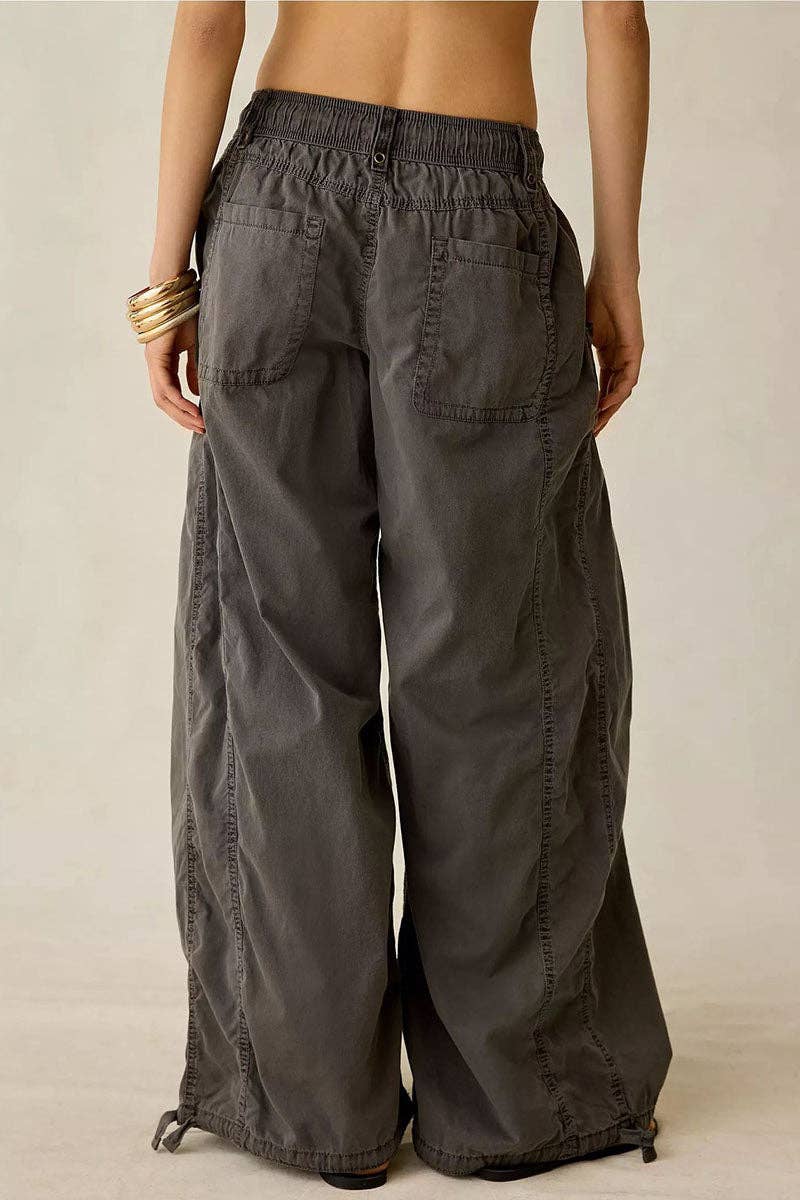 Drawstring Wide Leg Cargo Casual Pants