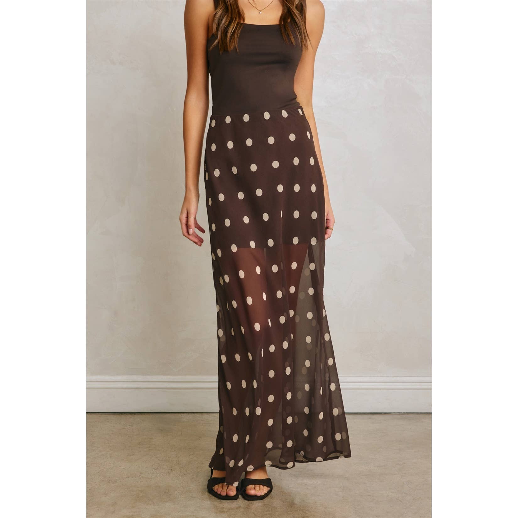Polka Dot Pull On Maxi Skirt