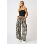 Zebra Printed Mid Rise Pants with Pockets