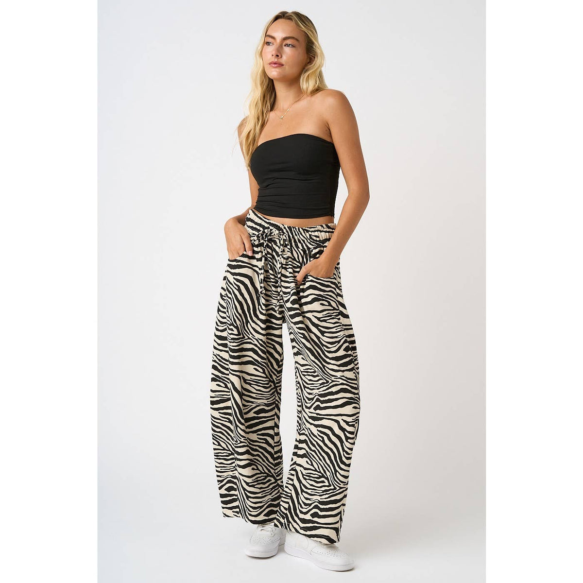 Zebra Printed Mid Rise Pants with Pockets