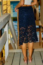 Lace Midi Skirt with Contrast Side Detail