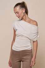 Gathered Asymmetrical Off Shoulder Top
