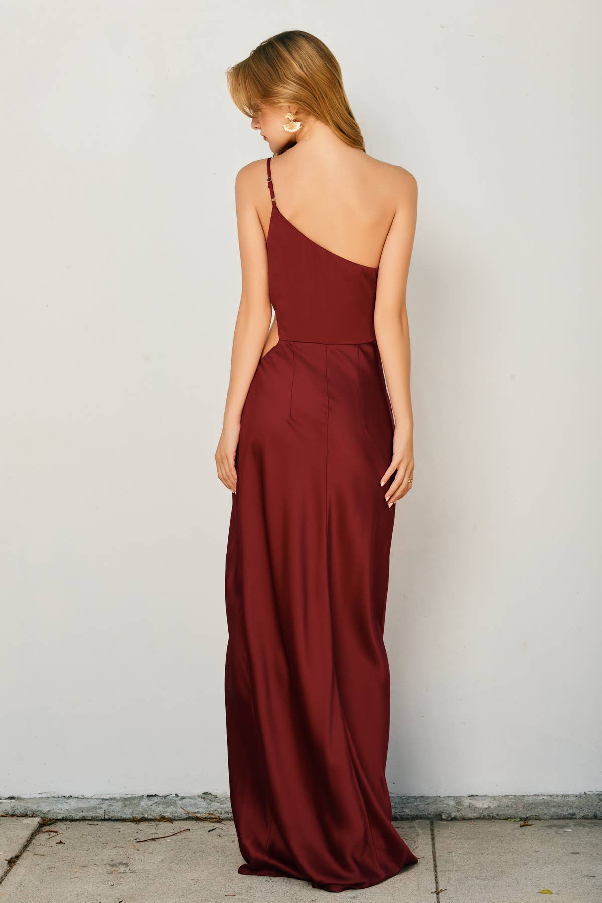 Satin One Shoulder Ruched Maxi Dress