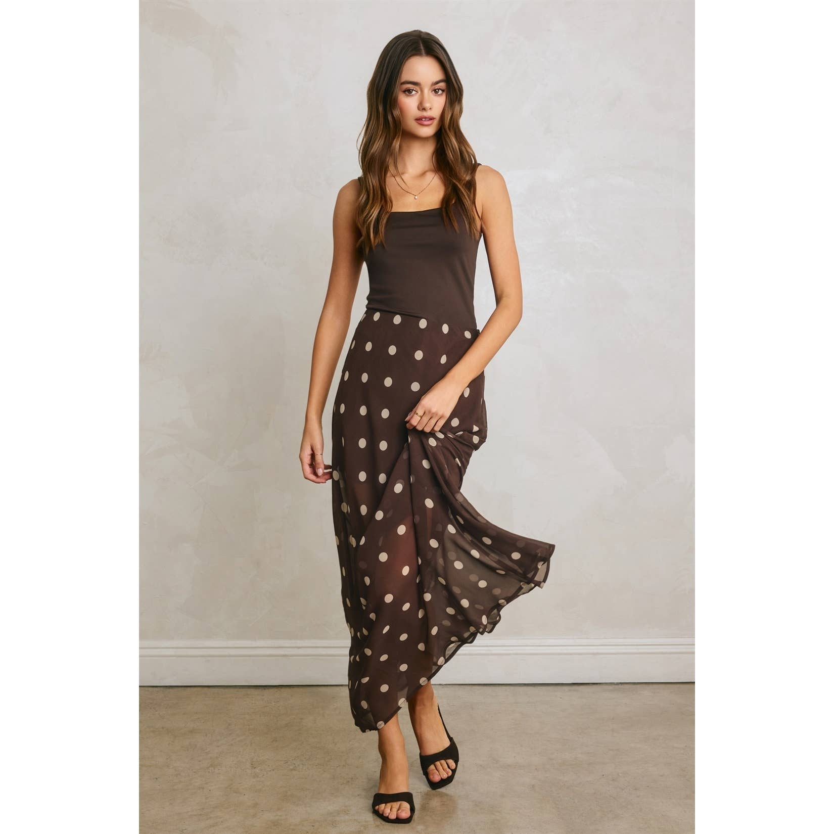 Polka Dot Pull On Maxi Skirt