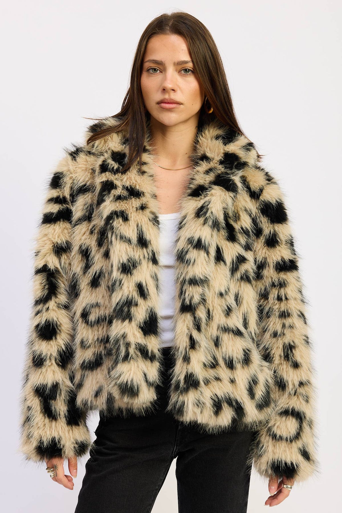 LEOPARD FAUX FUR SHORT COAT