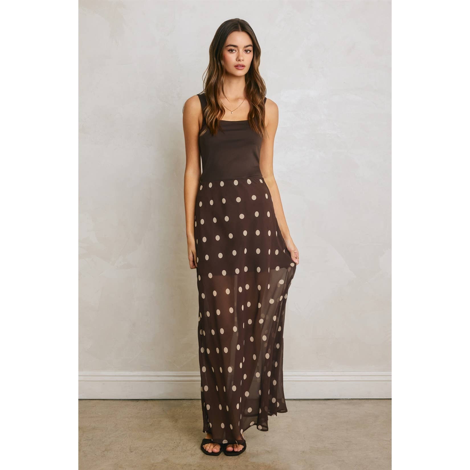 Polka Dot Pull On Maxi Skirt