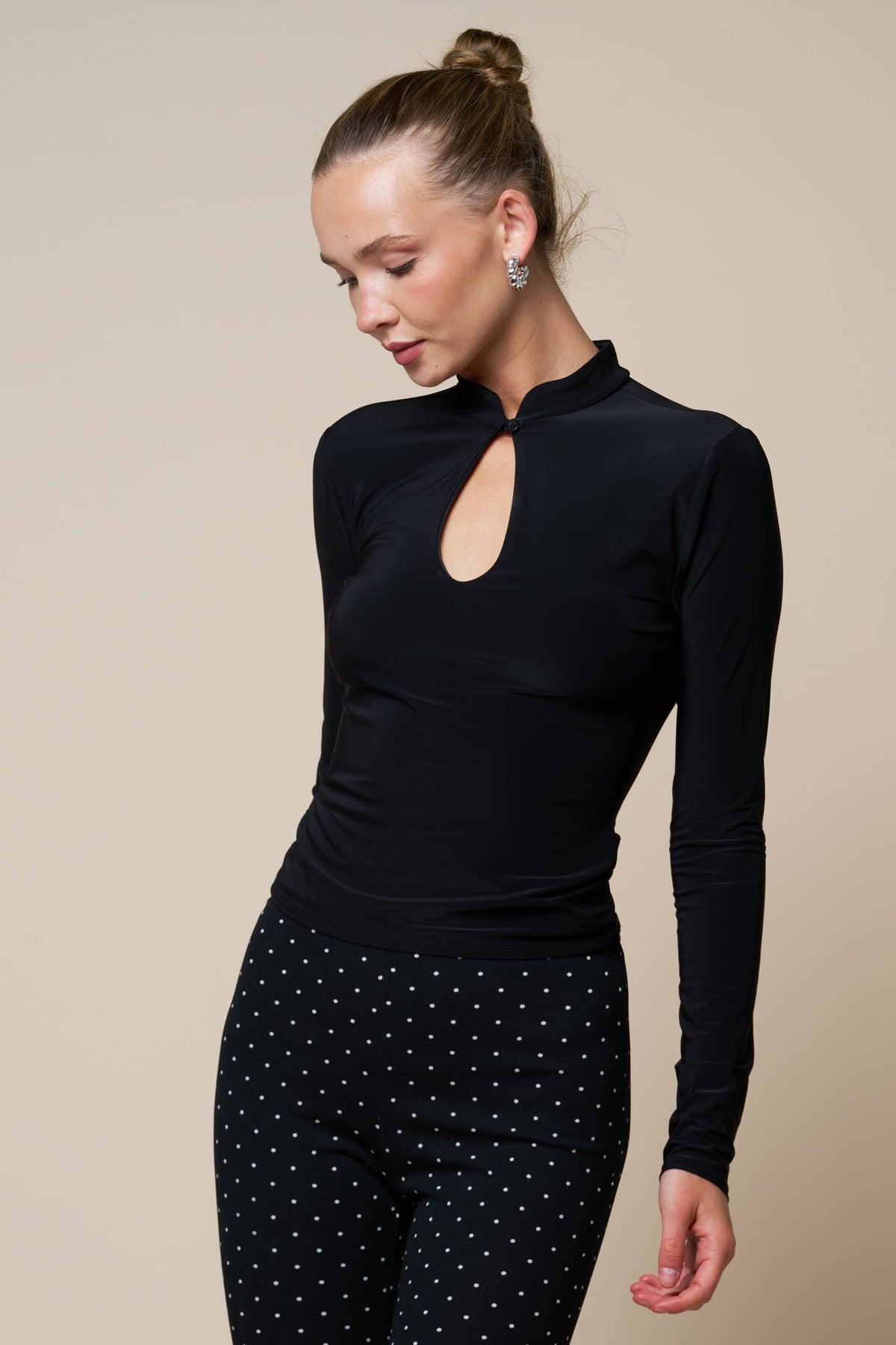 Mandarin Collar Long Sleeve Top
