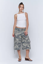 Washed Camo Wide Leg Cargo Culotte Pants