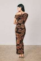 Metallic Floral One Shoulder Maxi Dress