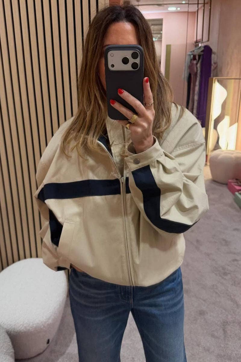 Colorblock Stand Collar Zip-Up Jacket