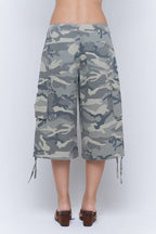 Washed Camo Wide Leg Cargo Culotte Pants