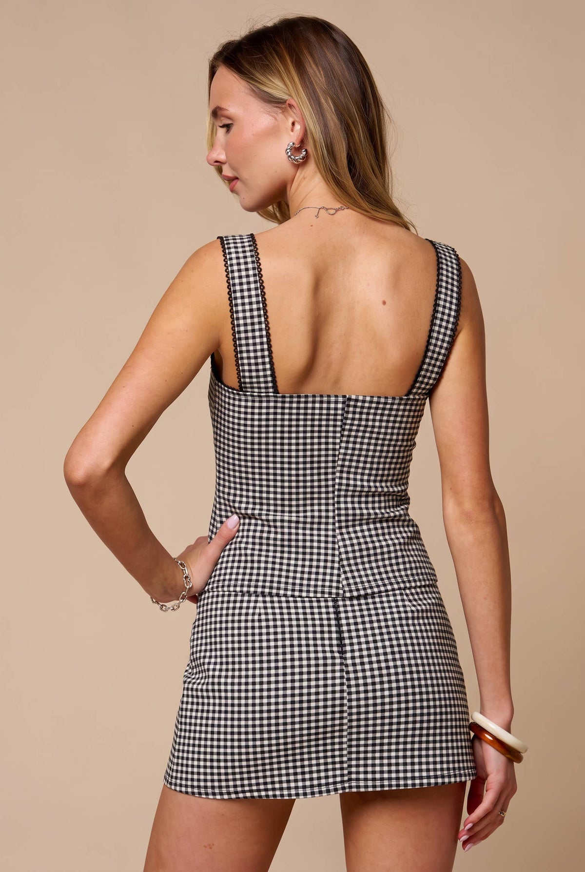 Gingham Plaid Front Button Down Top