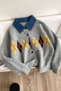 Argyle Knit Denim Cardigan