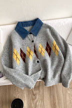 Argyle Knit Denim Cardigan