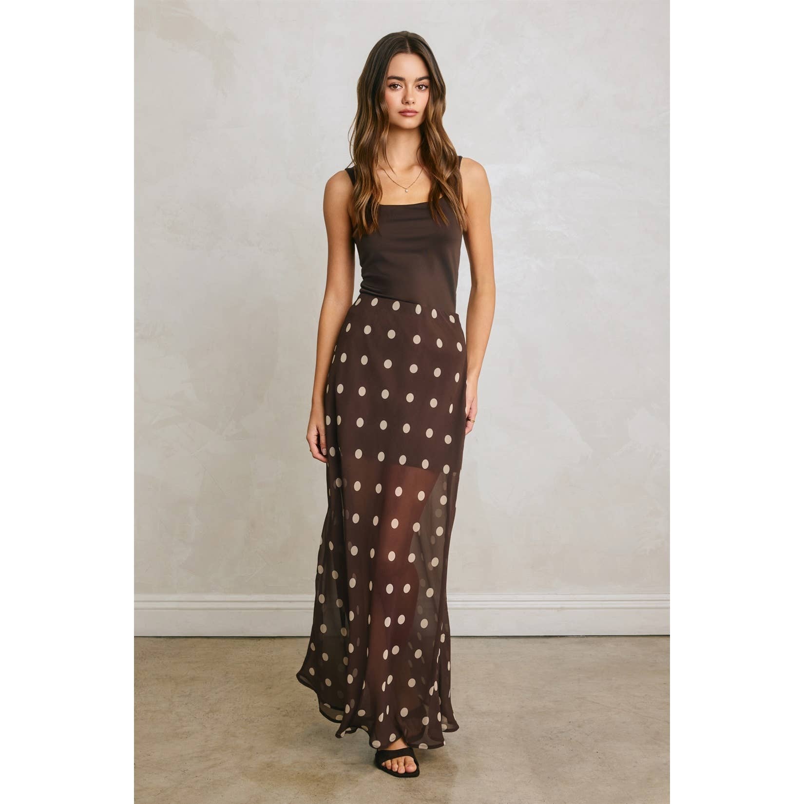 Polka Dot Pull On Maxi Skirt