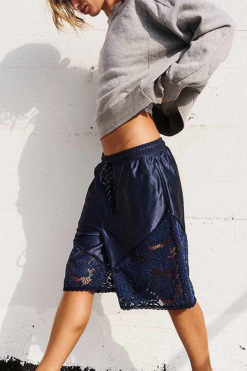 Sleek Lace-Panel Casual Shorts