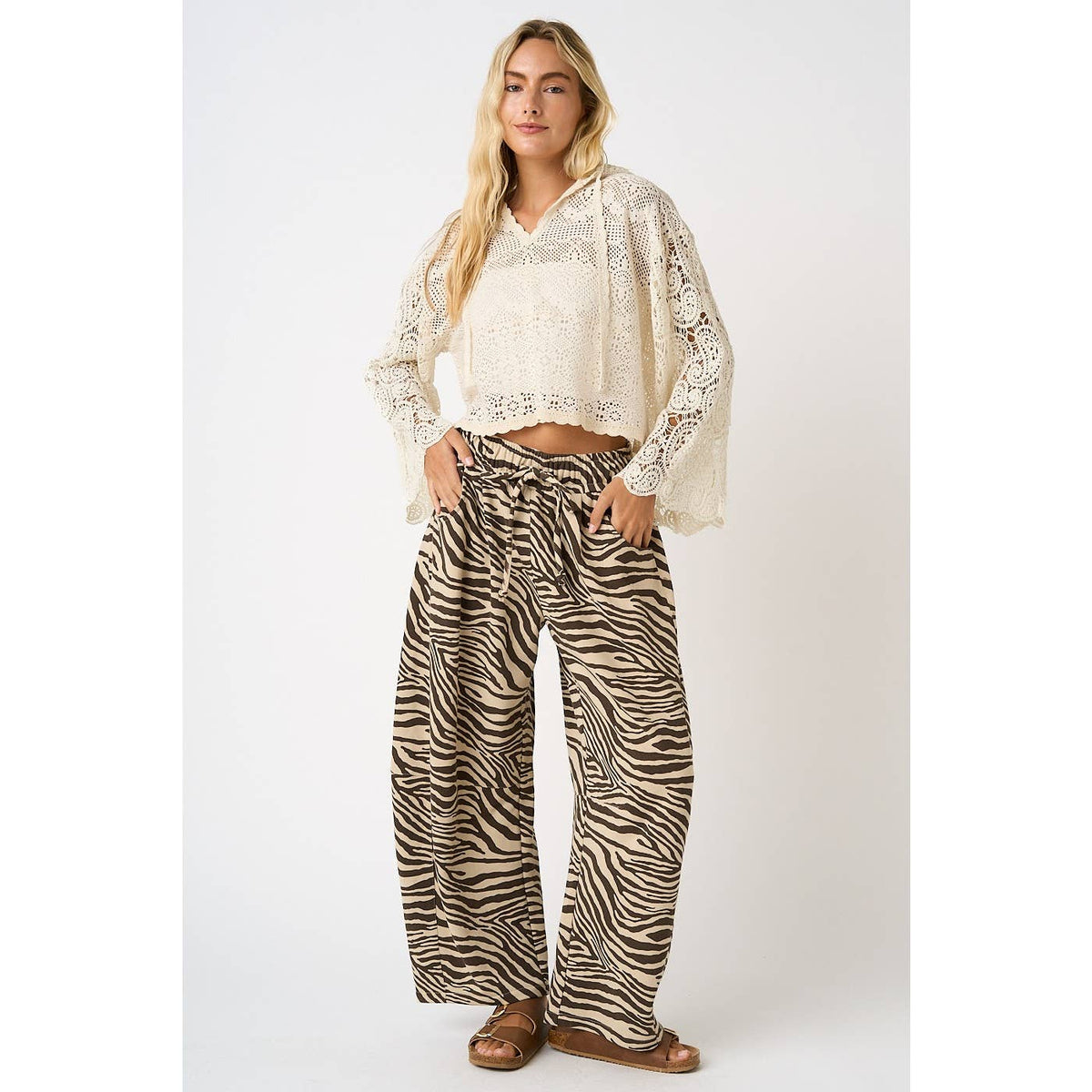 Zebra Printed Mid Rise Pants with Pockets