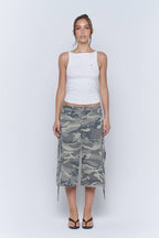 Washed Camo Wide Leg Cargo Culotte Pants