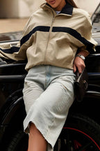 Colorblock Stand Collar Zip-Up Jacket