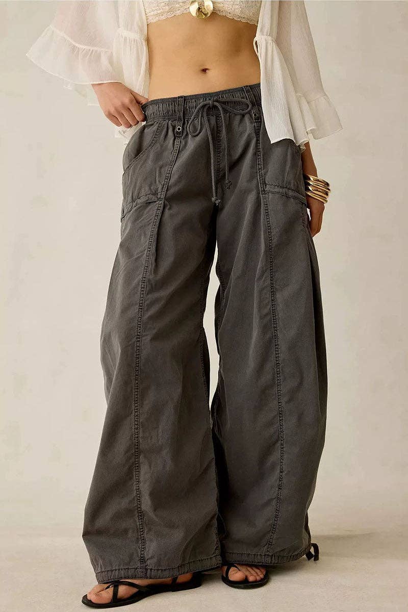 Drawstring Wide Leg Cargo Casual Pants