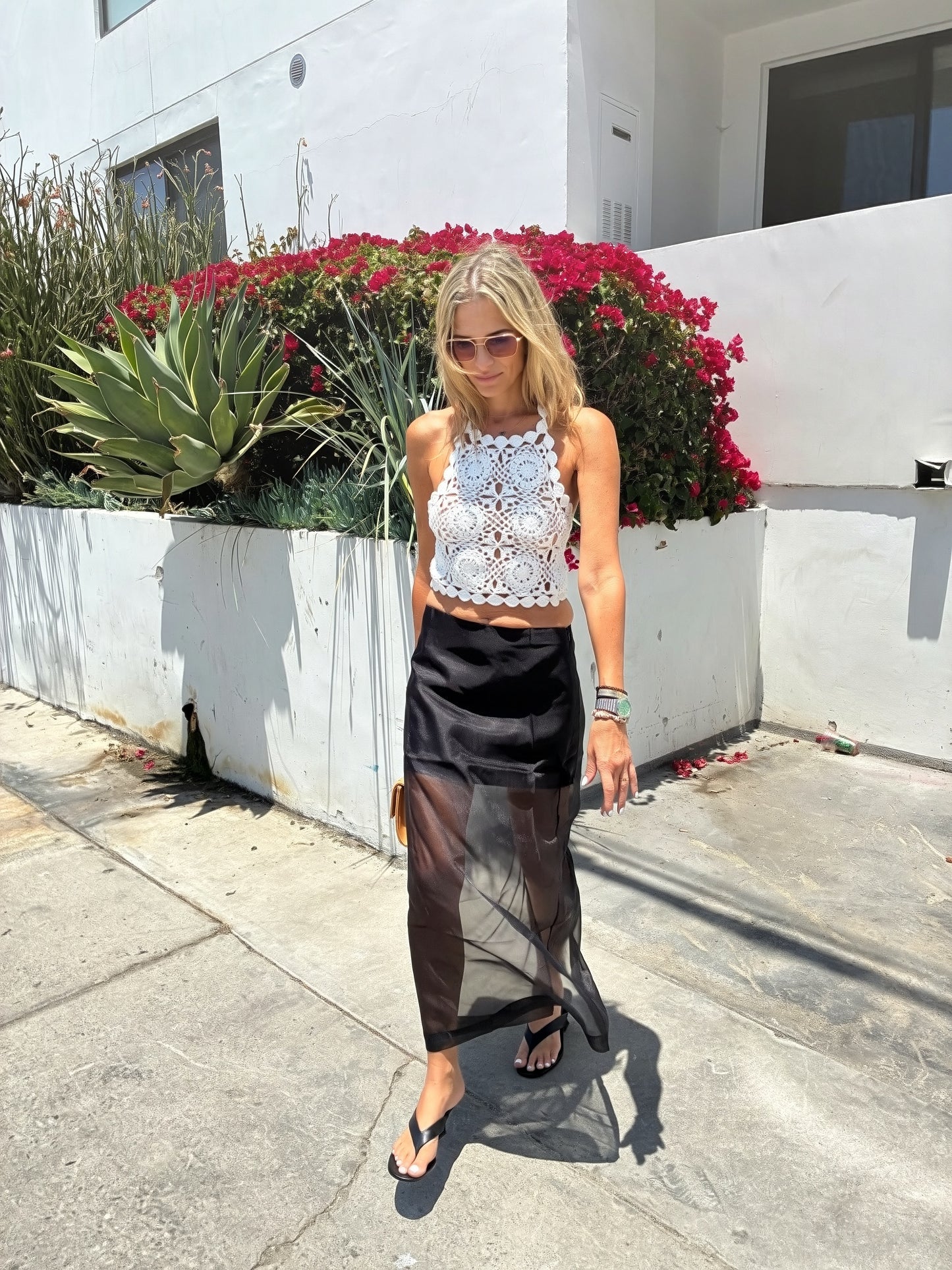 Sheer Overlay Midi Skirt