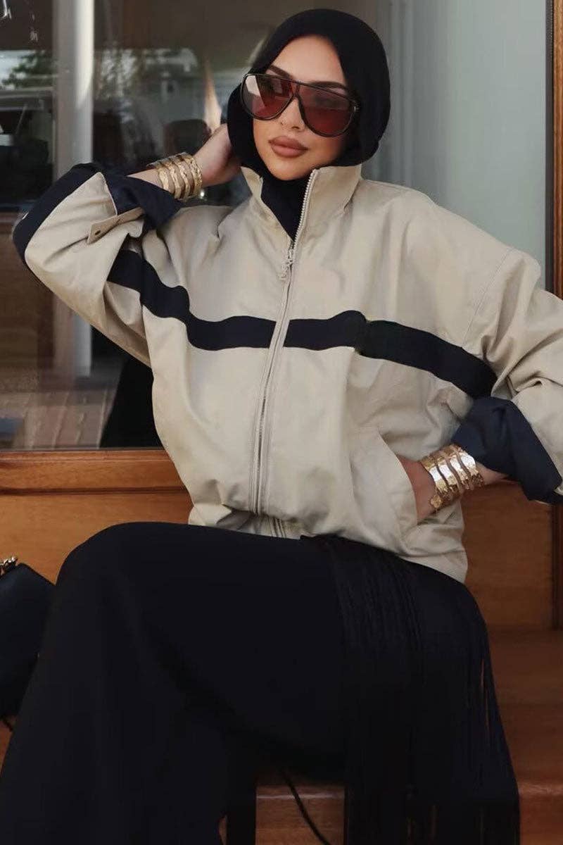 Colorblock Stand Collar Zip-Up Jacket