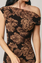 Metallic Floral One Shoulder Maxi Dress