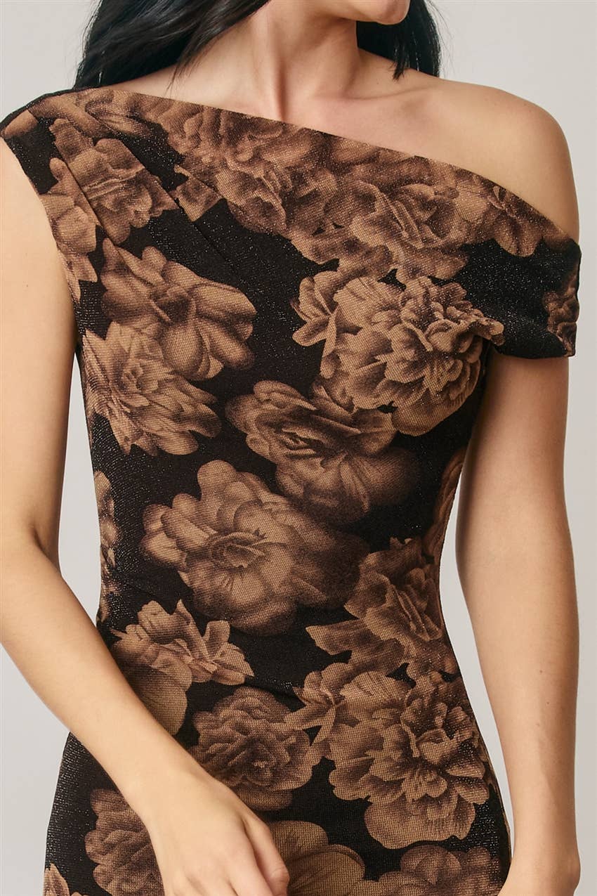 Metallic Floral One Shoulder Maxi Dress