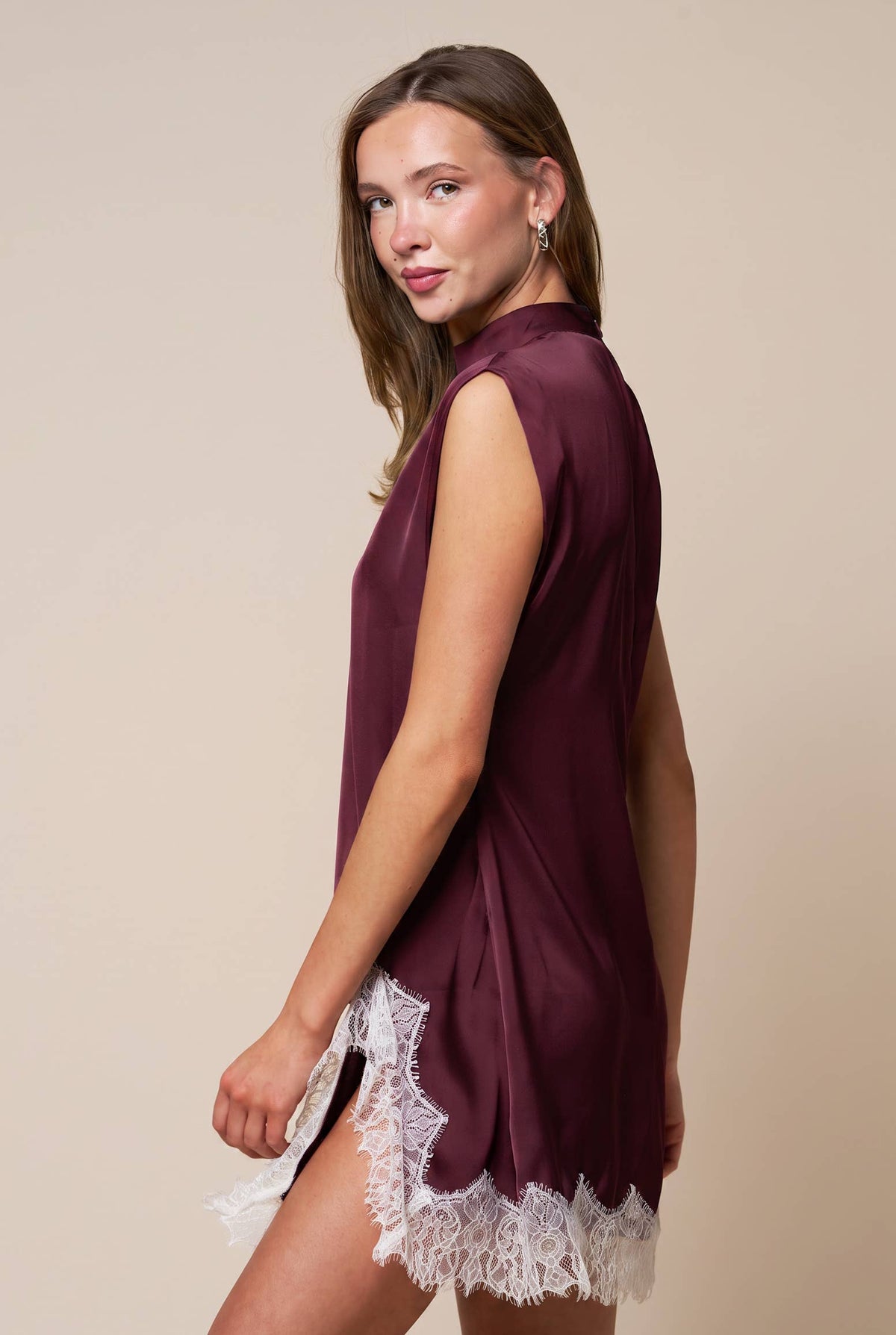 Satin Lace Trim Mini Dress